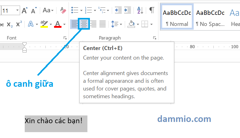 Làm thế nào để căn giữa ô thuộc bảng trong Microsoft Word